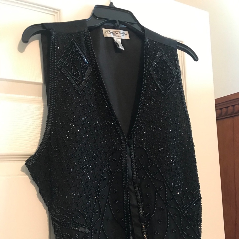 Black beaded sequence vest